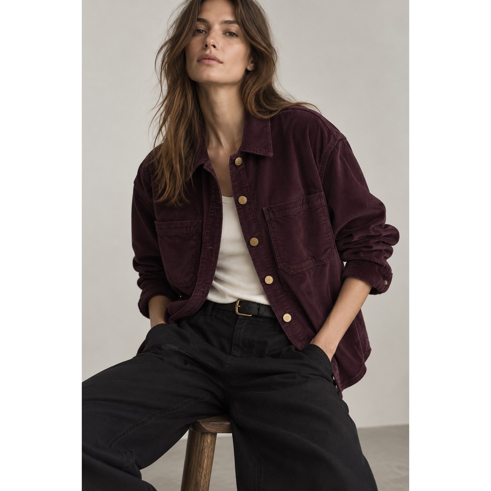 Rag & Bone Lori Jacket Shacket M Burgundy Corduroy Oversized Minimalist Utility
